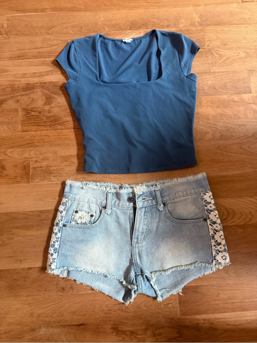 Garage Teal Square-Neck Cap Sleeve Crop Top & Dani Jean shorts